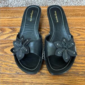 Easy Spirit Black Slide Sandals with Bow